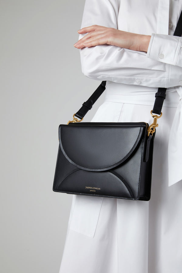 j by jasper conran Darcey Leather Double Flap Cross Body Bag Black