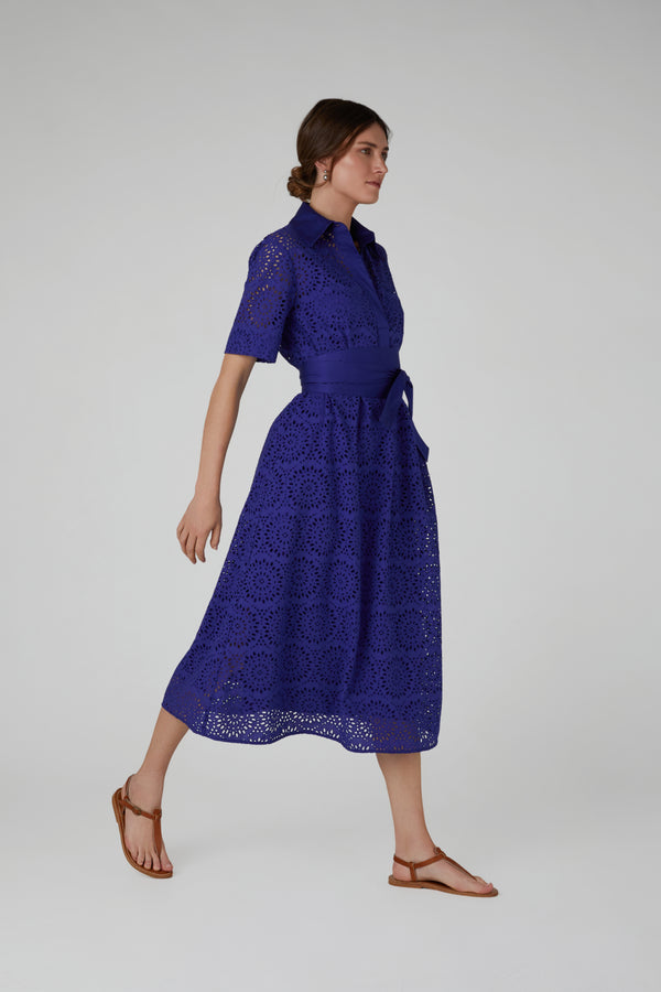 J By Jasper Conran Daria Broderie A Line Dress Blue