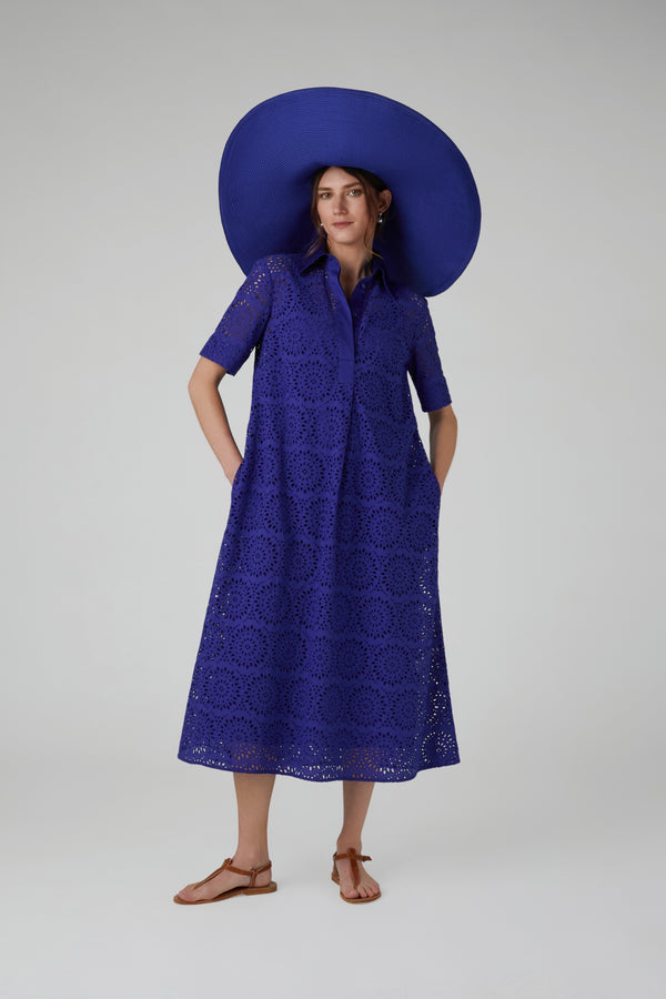 J By Jasper Conran Daria Broderie A Line Dress Blue