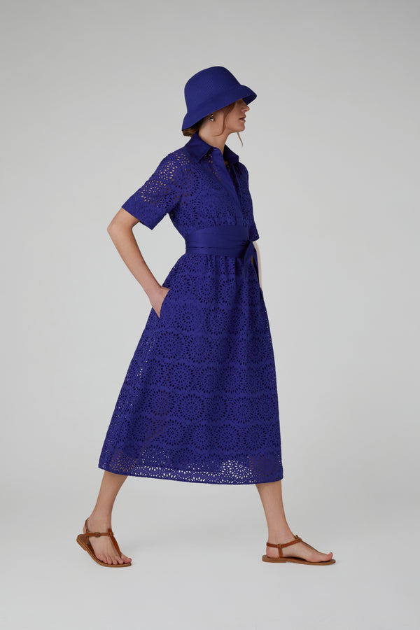 J By Jasper Conran Daria Broderie A Line Dress Blue