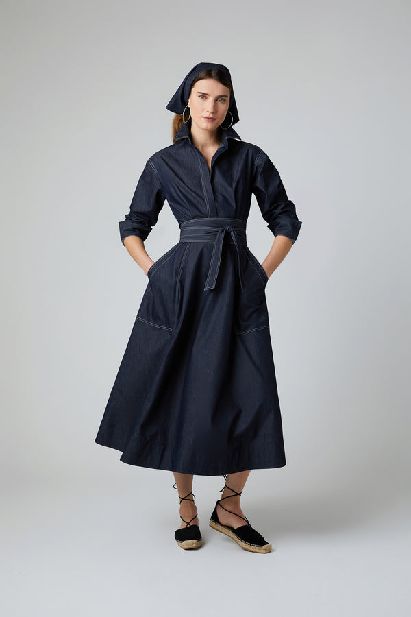 J By Jasper Conran Ella Denim Full Skirt Shirt Dress Blue