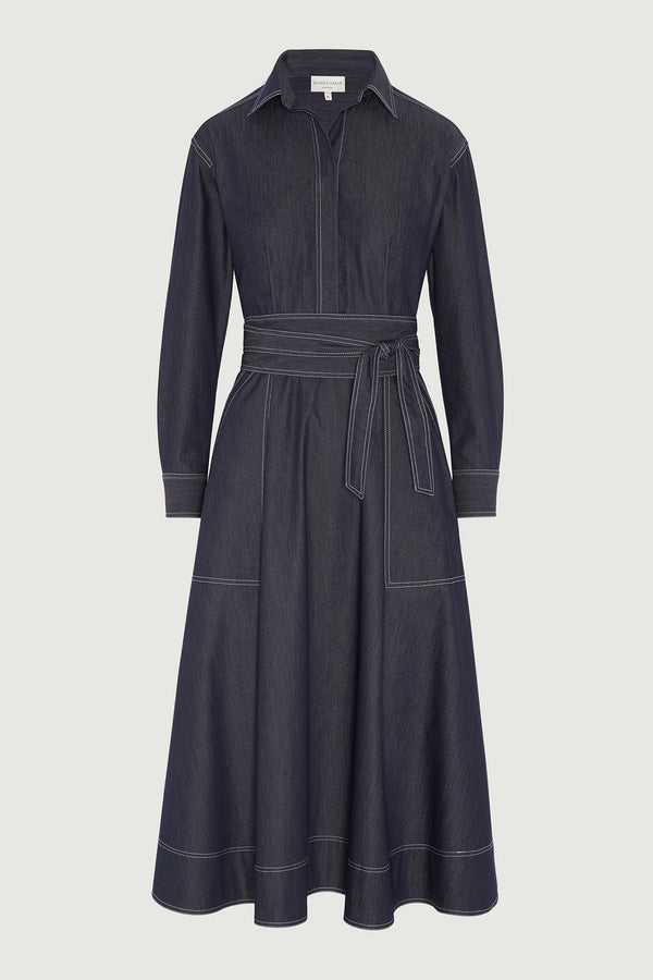 J By Jasper Conran Ella Denim Full Skirt Shirt Dress Blue