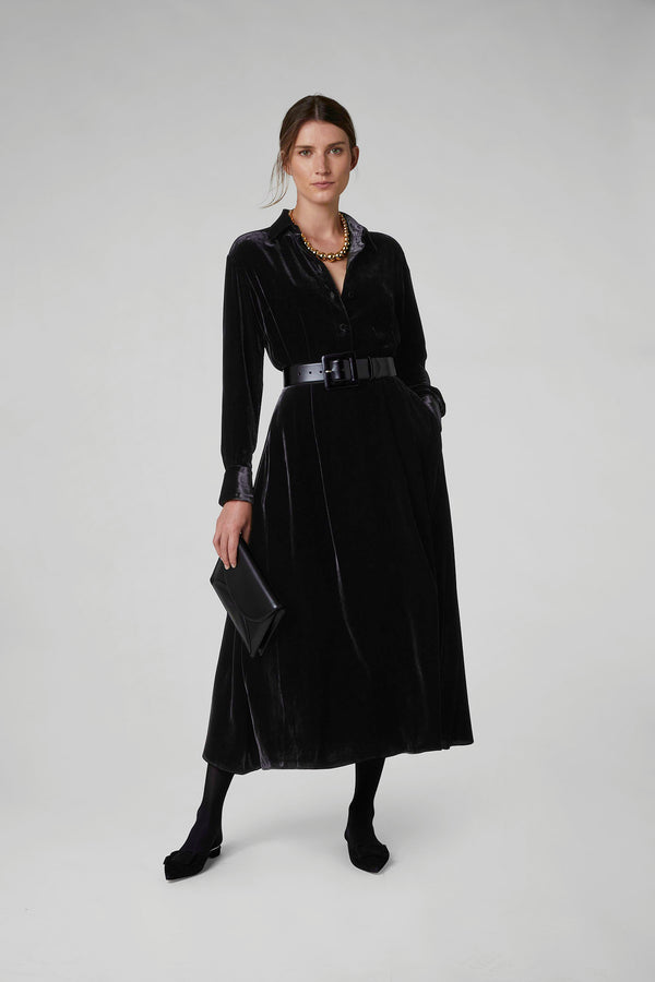 j by jasper conran Eve Silk-Blend Velvet Shirt Dress Black