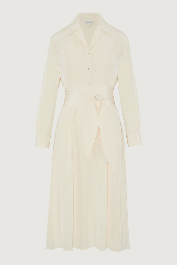 J By Jasper Conran Filomena Silk Full Skirt Shirt Dress Cream