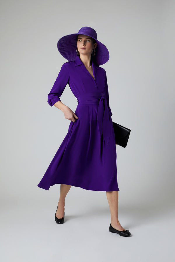 J By Jasper Conran Fleur Silk Full Skirt Shirt Dress Purple