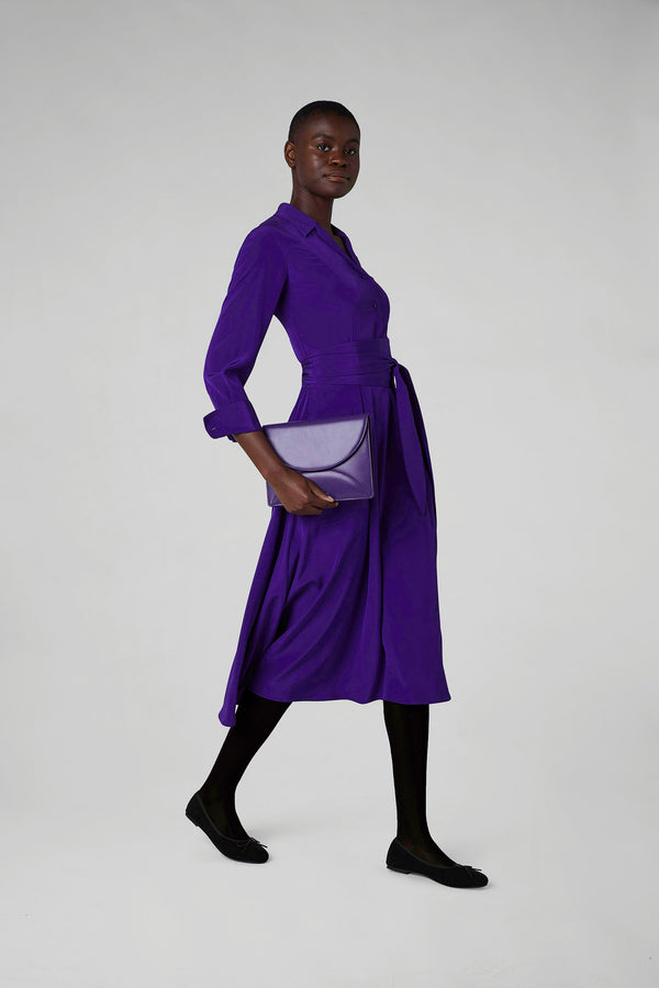 J By Jasper Conran Fleur Silk Full Skirt Shirt Dress Purple