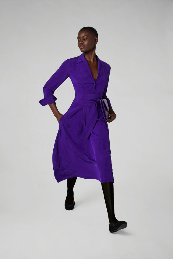 j by jasper conran Fleur Silk Full Skirt Shirt Dress Purple
