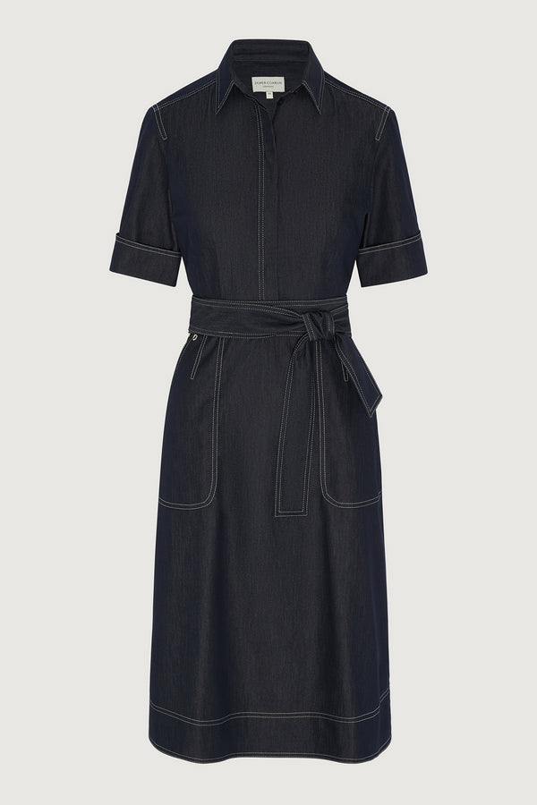J By Jasper Conran Frederica A-Line Skirt Denim Shirt Dress Blue