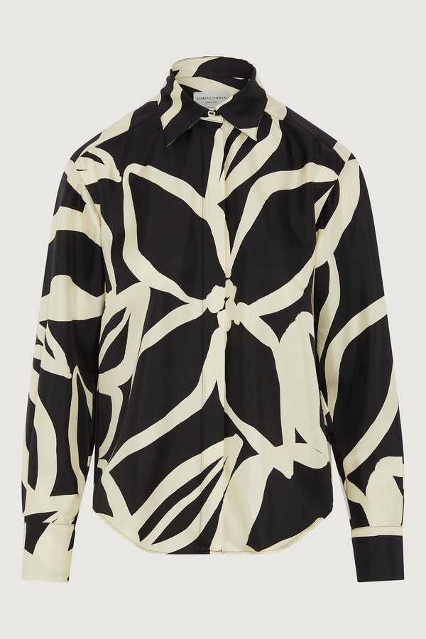 J By Jasper Conran Gail Silk Twill Printed Shirt Black