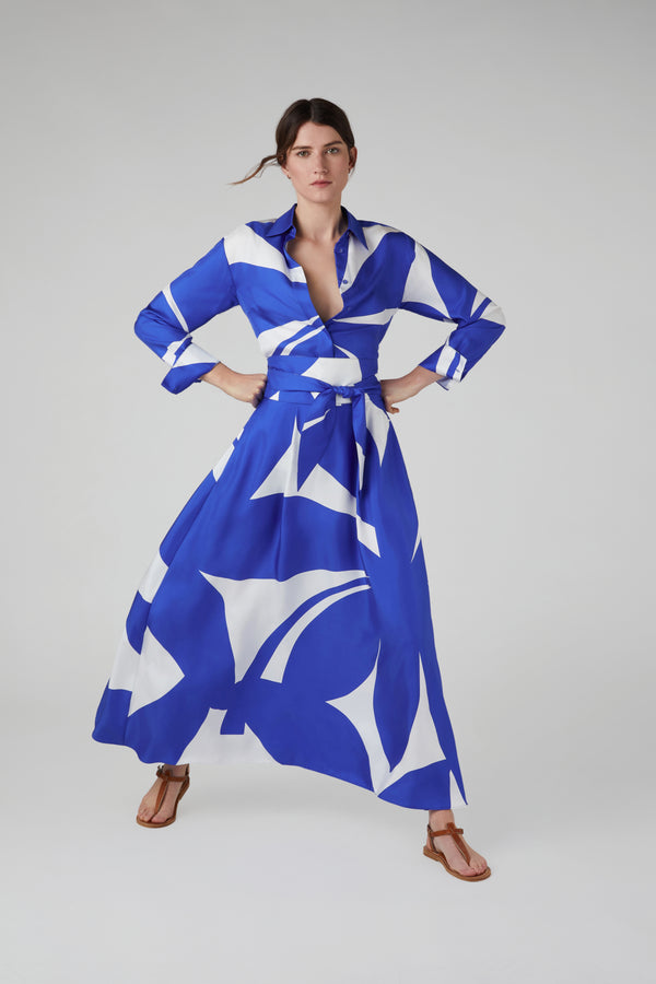 j by jasper conran Gail Silk Twill Printed Shirt Blue