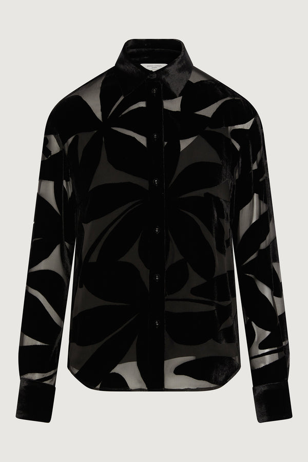J By Jasper Conran Gianna Velvet Burn Out Shirt Black