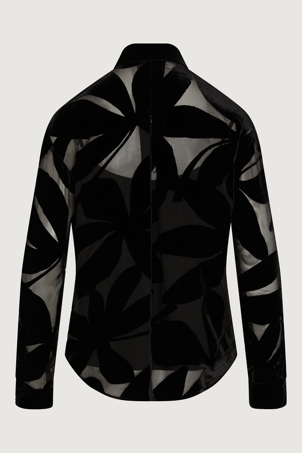 J By Jasper Conran Gianna Velvet Burn Out Shirt Black