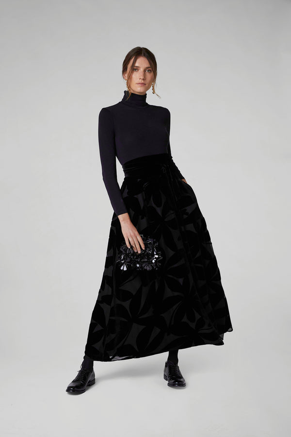 J By Jasper Conran Gianna Velvet Burnout Maxi Skirt Black