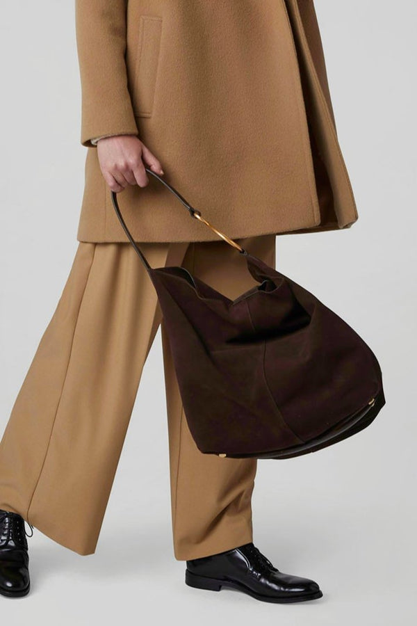 J By Jasper Conran Gigi Suede Leather Hobo Bag Chocolate