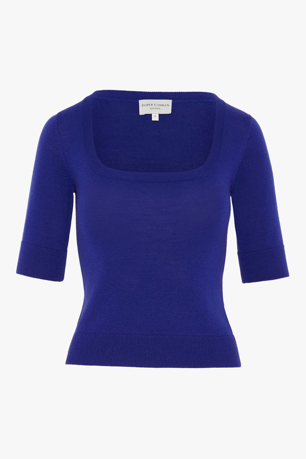 J By Jasper Conran Hailey Scoop Neck Knitted Top Blue