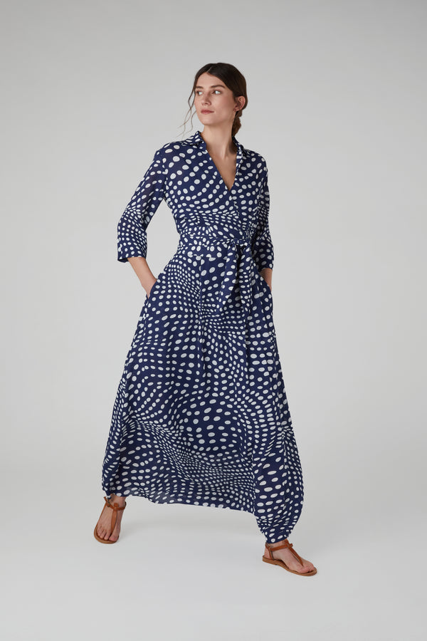 J By Jasper Conran Hazel Printed Georgette Maxi Wrap Dress Navy