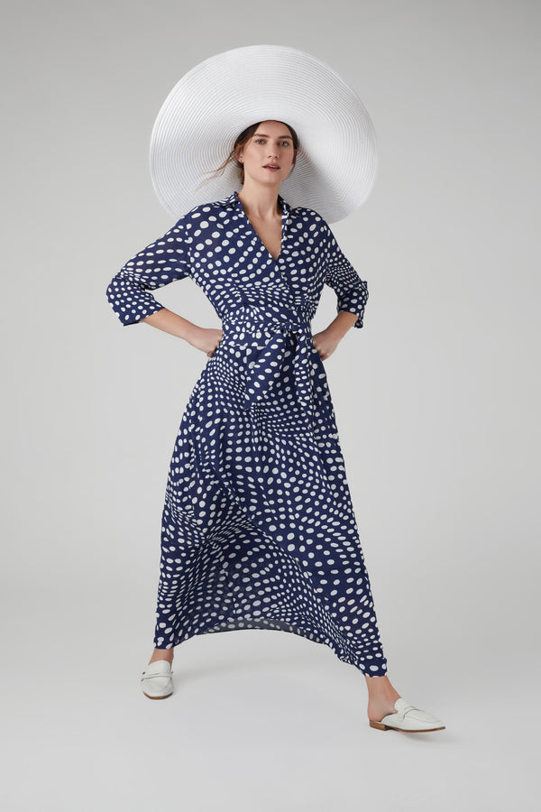 J By Jasper Conran Hazel Printed Georgette Maxi Wrap Dress Navy