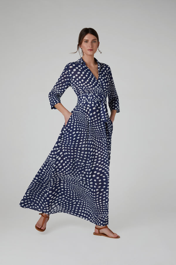 J By Jasper Conran Hazel Printed Georgette Maxi Wrap Dress Navy