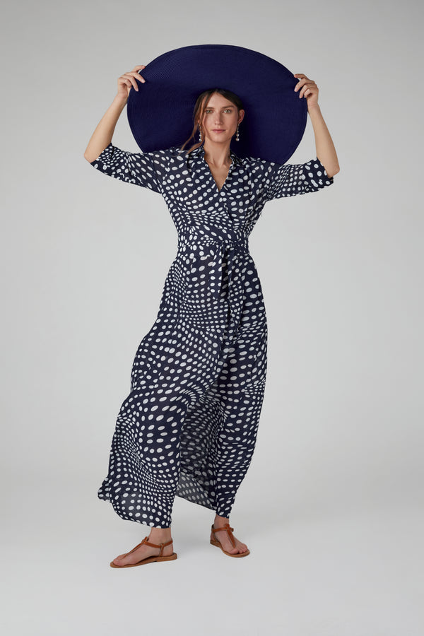 j by jasper conran Hazel Printed Georgette Maxi Wrap Dress Navy