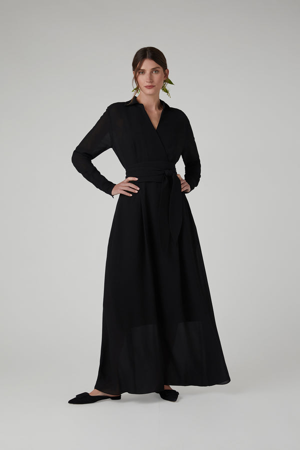 J By Jasper Conran Hester Georgette Maxi Wrap Dress Black