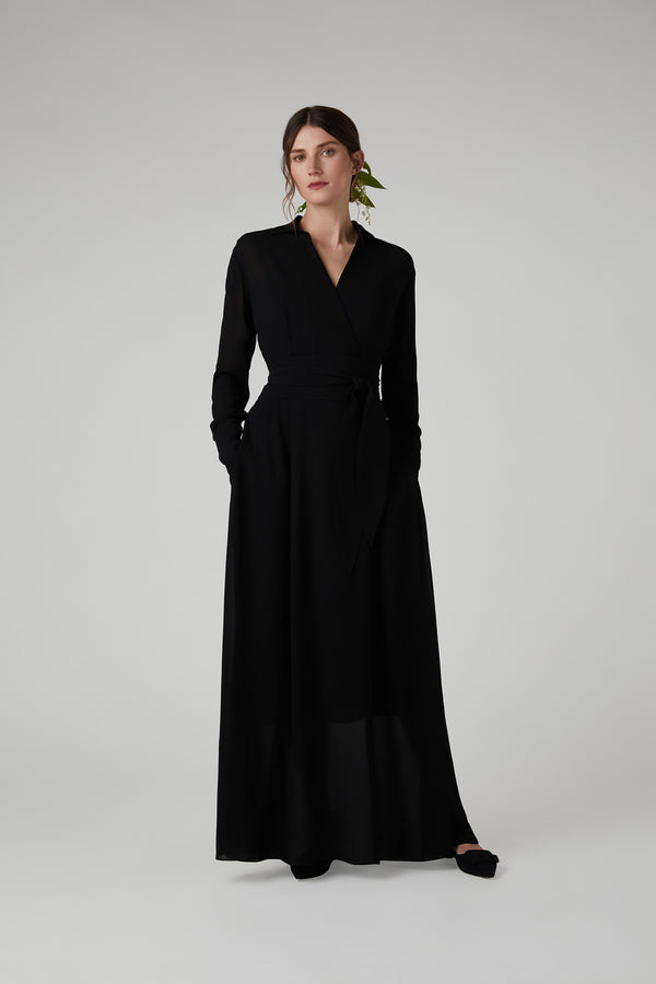 J By Jasper Conran Hester Georgette Maxi Wrap Dress Black
