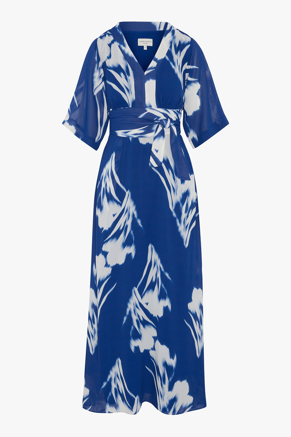 J By Jasper Conran Hilary V Neck Printed Georgette Maxi Dress Blue
