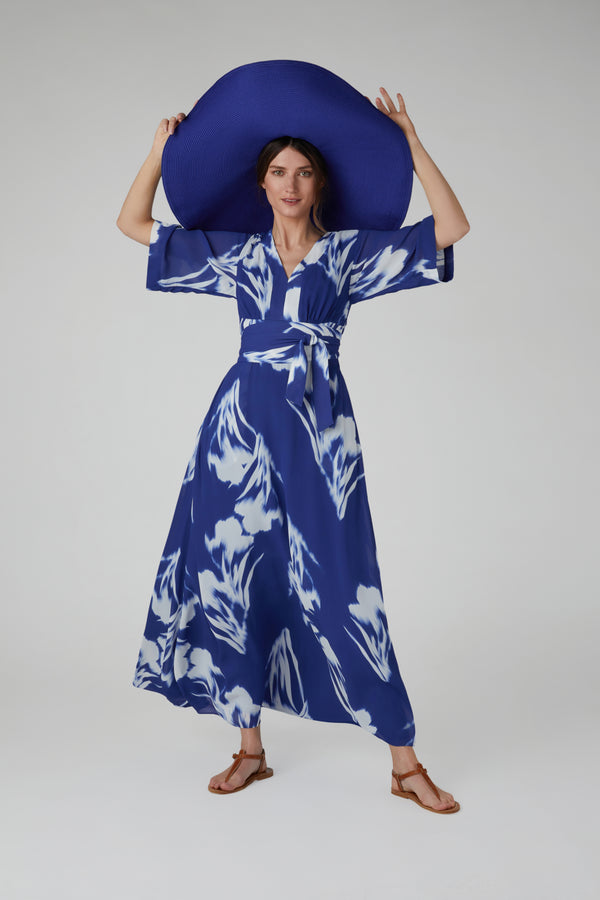 j by jasper conran Hilary V Neck Printed Georgette Maxi Dress Blue
