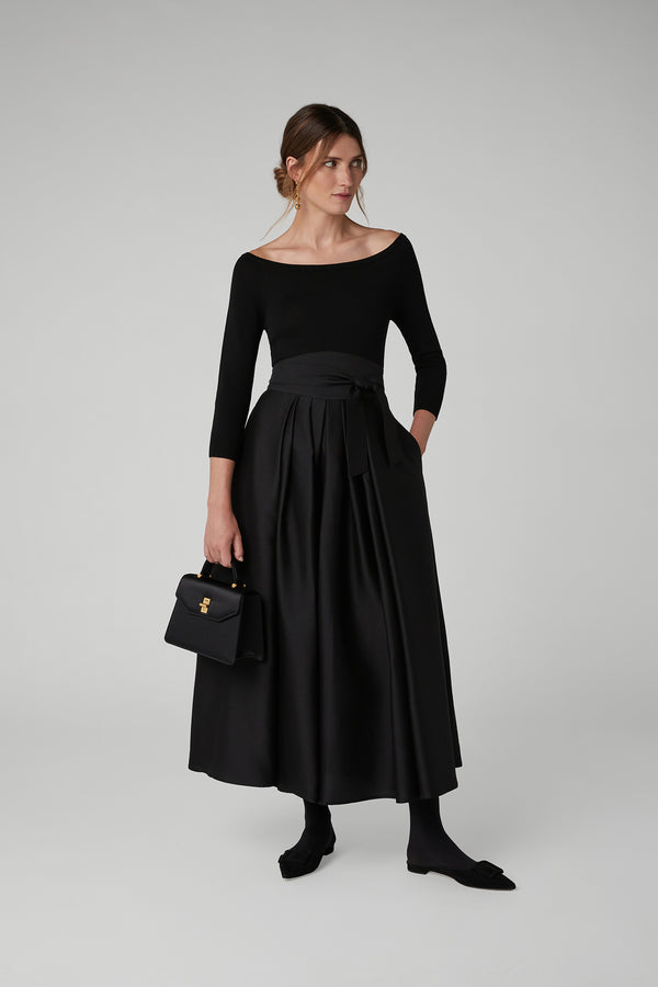 J By Jasper Conran Ida Wool Silk Inverted Pleat Skirt Black