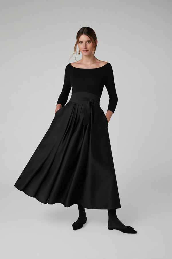 j by jasper conran Ida Wool Silk Inverted Pleat Skirt Black