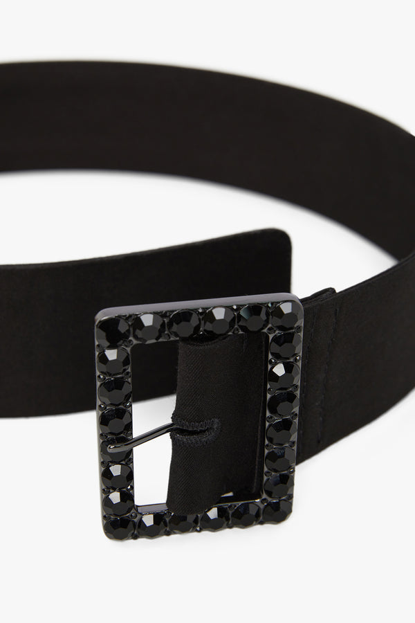 J By Jasper Conran Iliana Wool Silk Jeweled Belt Black