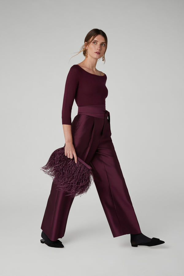 J By Jasper Conran Imogen Wool Silk Wide Leg Trouser Berry