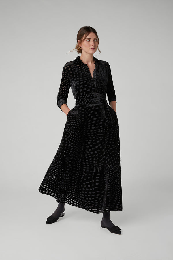 J By Jasper Conran Isabel Velvet Devoré Shirt Dress Black