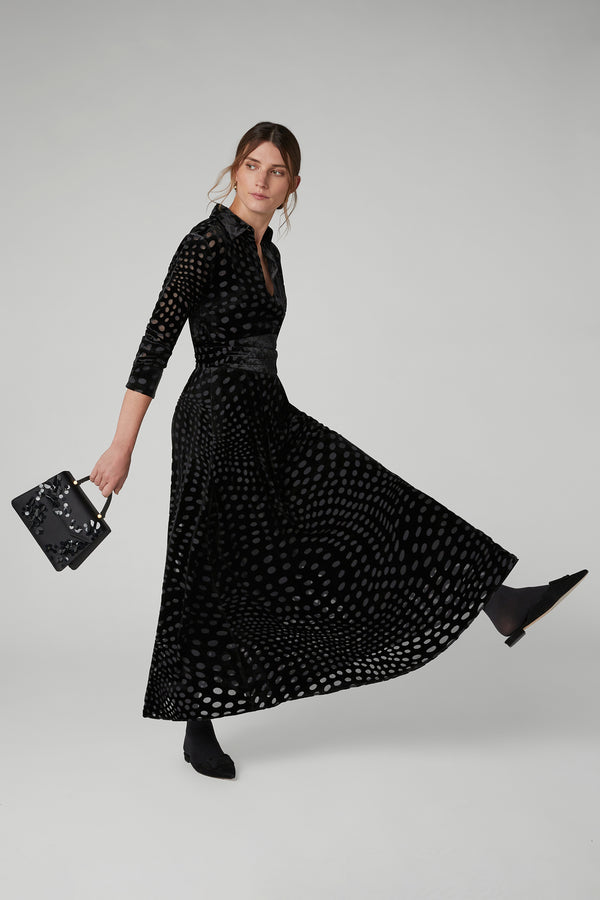 J By Jasper Conran Isabel Velvet Devoré Shirt Dress Black