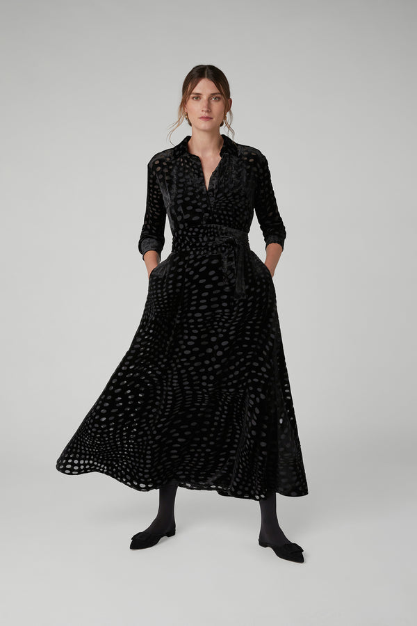 J By Jasper Conran Isabel Velvet Devoré Shirt Dress Black