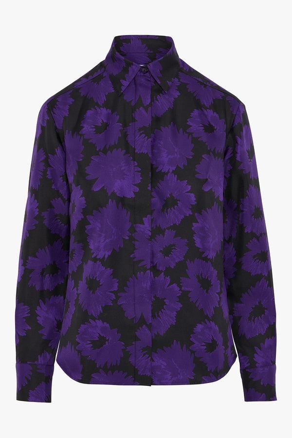 J By Jasper Conran Isabella Silk Twill Printed Shirt Purple
