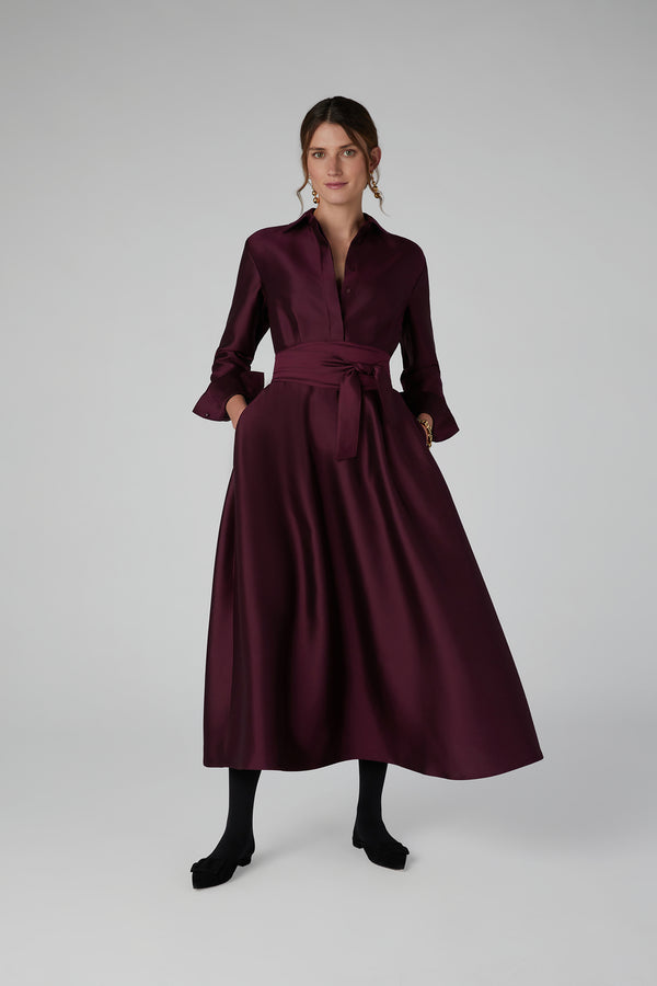 J By Jasper Conran Isla Wool Silk Shirt Dress Berry