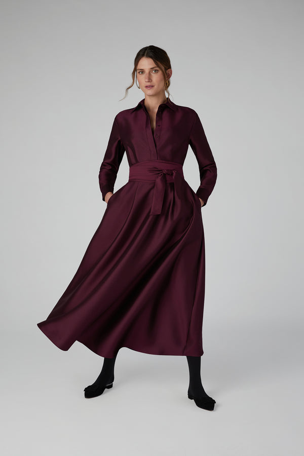 J By Jasper Conran Isla Wool Silk Shirt Dress Berry