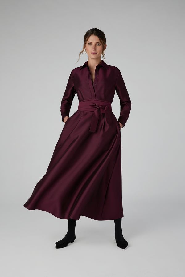 J By Jasper Conran Isla Wool Silk Shirt Dress Berry