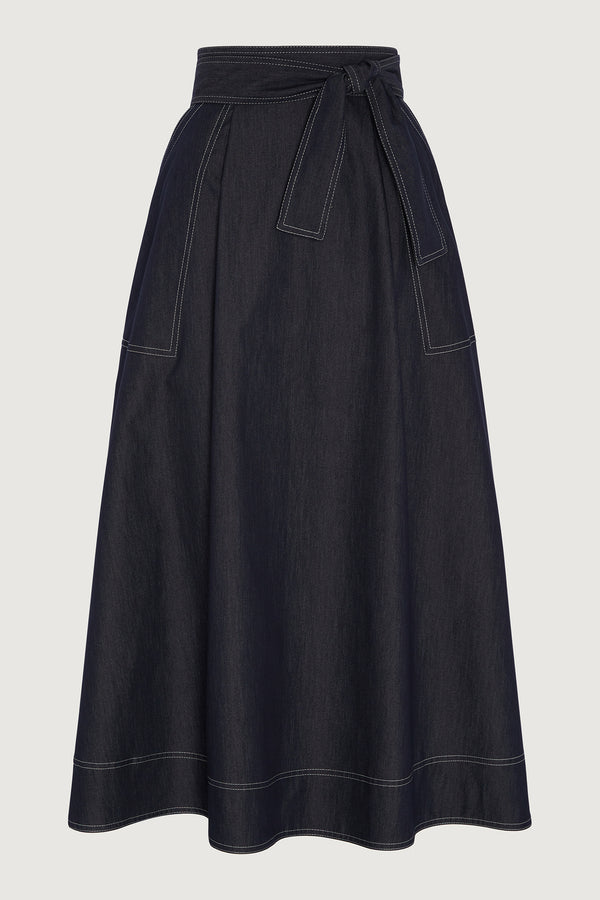 J By Jasper Conran Faye Denim Maxi Full Skirt Blue