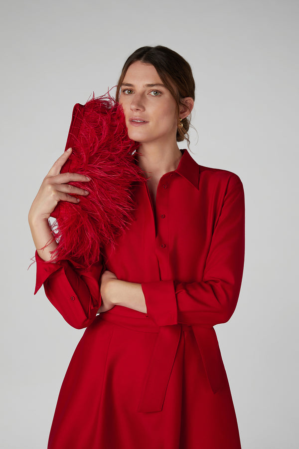 J By Jasper Conran Gwen Wool Silk Fitted Shirt Red