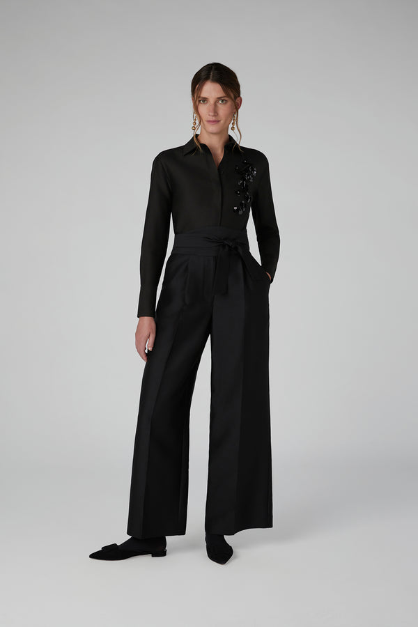 J By Jasper Conran Laura Sequin Wool Silk Fitted Shirt Black