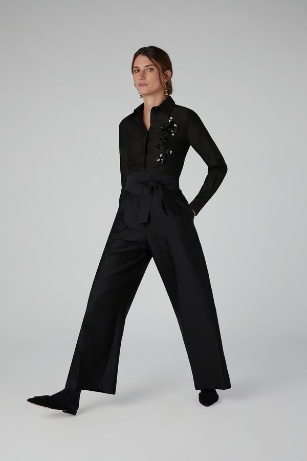 J By Jasper Conran Laura Sequin Wool Silk Fitted Shirt Black