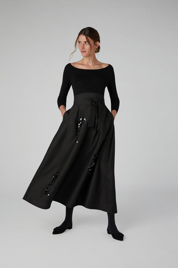 J By Jasper Conran Laura Sequin Wool Silk Skirt Black