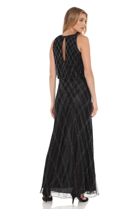 J Kara Art Deco All Over Beaded Blouson Dress Black / Gun