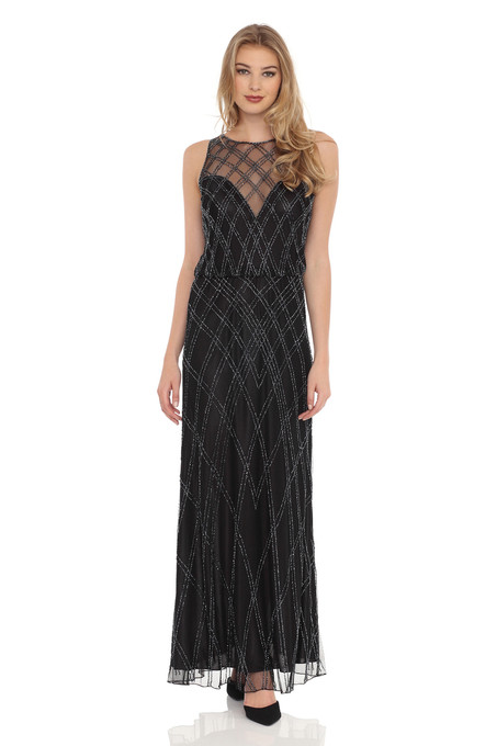 j kara Art Deco All over beaded Blouson Dress Black / Gun