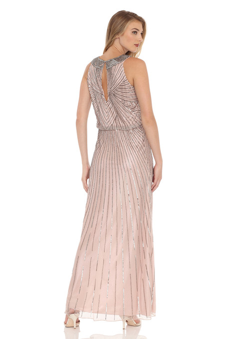 J Kara Bead And Sequin Embellished Chiffon Blouson Gown Blush
