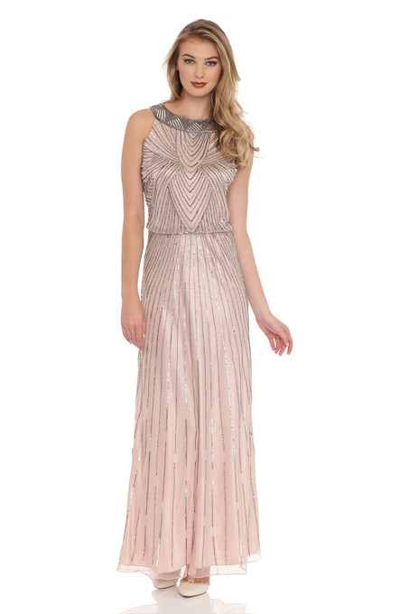 j kara Bead And Sequin Embellished Chiffon Blouson Gown Blush