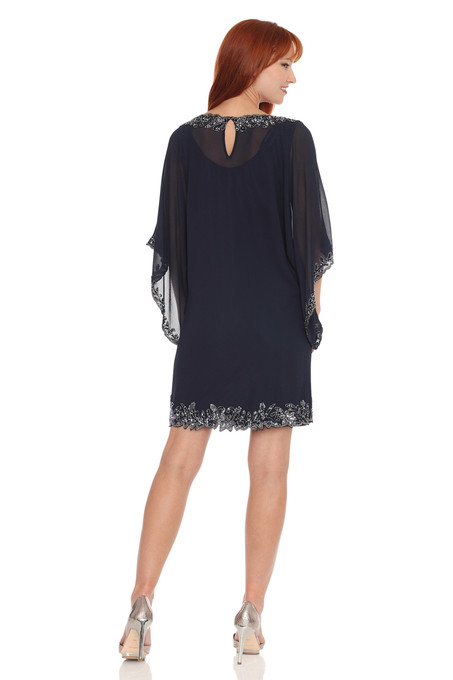 J Kara Bead And Sequin Embellishment Cocktail Dress Navy