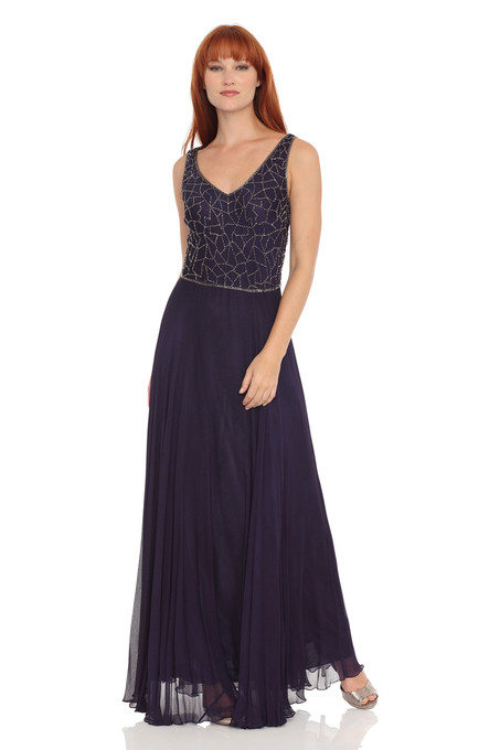 J Kara Beaded Chiffon Dress With Jacket Violet / Mercury