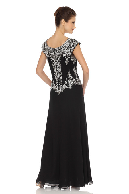 J Kara Cap-Sleeve Embellished Bodice Dress Black / White